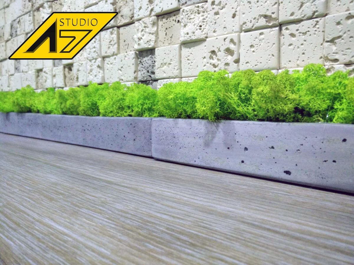 Кашпо из гипса с скандинавским мхом ягель Gray 500х70х50мм — изображение 6